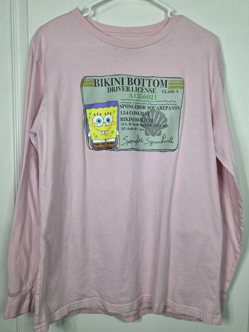 SpongeBob Driver License Graphic Long Sleeve - Pink-Size Large - Picture 1 of 5